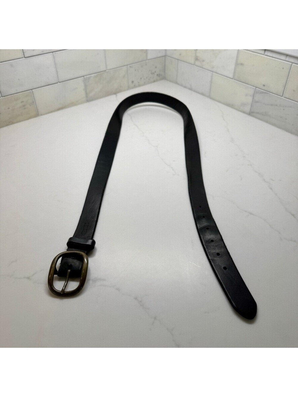 Vintage REI Co-Op Black Leather Belt Made USA Brass Oval Buckle Gorpcore Men’s